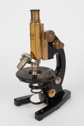 CARL ZEISS JENA: 19th century brass and steel microscope [#178092] in lockable timber box with key, 36cm at highest setting. - 4