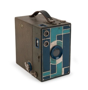 KODAK: Two-tone blue Beau Brownie box camera with Art Deco pattern, c. 1930.