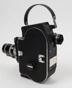 BOLEX-PAILLARD: H16 Rex-5 16mm movie camera [#261101], c. 1974, with Switar 75mm f1.9/Yvar 75mm f2.8/Switar&nbsp;H16RX 25mm f1.4 lenses, three metal lens caps, viewfinder, and magazine dock attachment. - 3