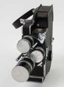 BOLEX-PAILLARD: H16 Rex-4 Reflex 16mm movie camera [#247980], c. 1969, with Macro-Switar H16RX 50mm f1.4/Switar H16RX 25mm f1.4 /Switar H16RX 10mm f1.6 lenses, three metal lens caps, viewfinder, and magazine dock attachment. - 2