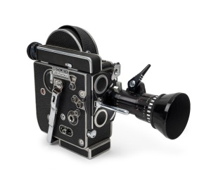 BOLEX-PAILLARD: H8 Rex-4 8mm movie camera [#217629], c. 1965, with Som Berthiot Pan-Cinor 8-40mm f1.9 lens [#3134990] and one viewfinder.