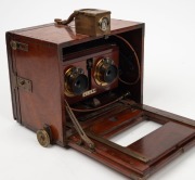 ADAMS & CO.:&nbsp;4&frac34; x 6&frac12;" plate stereo field camera, c. 1900s, with twin Wray London 5" Stereo lenses [#9583 & #9578], roller-blind shutter,&nbsp;and&nbsp;Watson Bowden 'The Antinuous' shutter release cable. - 4