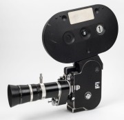 BOLEX-PAILLARD: H-16 Rex-5 16mm movie camera [#241688], c. 1968, with Kern OE H16 RX Vario-Switar 18-86mm f2.5 lens [#1099559], lens hood, and film magazine. - 2