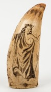 A pair of scrimshaw whale's teeth with engraved figural decoration, ​​​​​​​11cm high - 2