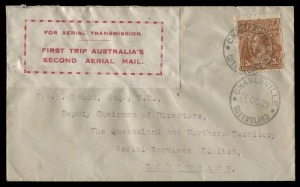 Aerophilately & Flight Covers: 2 Nov.1922 (AAMC.66a) Charleville - Longreach cover, addressed to Dr. F.A. Hope Michod, Deputy Chairman of Directors of the newly formed Queensland and Northern Territory Aerial Services Ltd., carried on the first air mail delivery flight by QANTAS. Piloted over this sector by P.J. McGinness. Dr. Hope Michod, one of the original financial backers of QANTAS, later became Chairman.