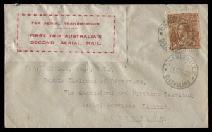 Aerophilately & Flight Covers: 2 Nov.1922 (AAMC.66a) Charleville - Longreach cover, addressed to Dr. F.A. Hope Michod, Deputy Chairman of Directors of the newly formed Queensland and Northern Territory Aerial Services Ltd., carried on the first air mail d