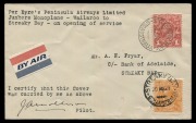 Aerophilately & Flight Covers: 20 August 1929 (AAMC.143a) Air Peninsula Airways first flight cover from Wallaroo to Streaky Bay (1 of 2), signed by the pilot, James Mollison.&nbsp;Cat.$600.