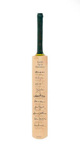 WORLD'S TOP TEN RUNMAKERS, full size Cricket Bat with title "World's Top 10 Runmakers", and 10 signatures on front - Allan Border, Sunil Gavaskar, Graham Gooch, Javed Miandad, Vivian Richards, David Gower, Geoff Boycott, Gary Sobers, Colin Cowdrey & Gordo