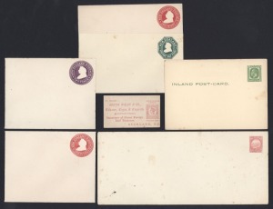 NEW ZEALAND - Postal Stationery: A duplicated accumulation of early issues, including envelopes, letter cards and postal cards including a good example of the tiny "Austin Walsh & Co" tobacco advertising card. (Total: 31 items).