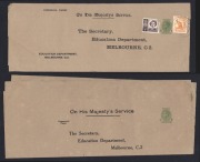 PRINTED-TO-ORDER: 1942 (BW:WS25) 1&frac12;d green KGVI Sideface, a Used example (uprated 1&frac12;d) and an Unused example, (2) both for the Education Department, Melbourne. Rare. Cat.$600.