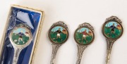 VFL FOOTBALL SPOONS: silver plated souvenir picture&nbsp;spoons (4)&nbsp;with enamelled&nbsp;images of footballers at tops of the handles, two in blue guernseys with black shorts (one in original box, as new), one in blue guernsey with white shorts, the other in red gue - 2