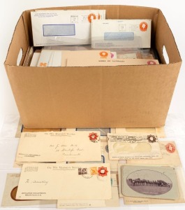 A substantial collection/accumulation in album sleeves and loose. Covers Post Office issues, Official issues and Printed-to-Private-Order issues. Noted postal cards, Lettercards, Envelopes, Registered Envelopes, Wrappers, and even a Myer 5/10 Parcel label