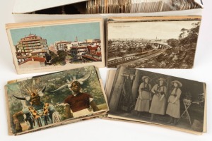 WORLD postcard accumulation in a shoebox, (100s).