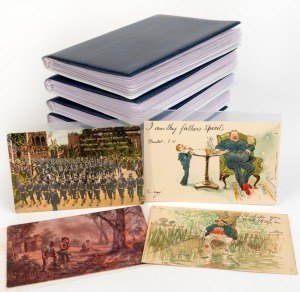 Five small postcard albums; noted Phil May types, J.A.Turner artist cards, Fullwood, Hutchings, MacInnes, and various other types. (120).