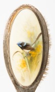ROYAL WORCESTER blue fairy wren and wattle antique English hand-painted porcelain panel on sterling silver brush, signed "R. AUSTIN", 25cm long - 3