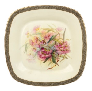 ROYAL WORCESTER "GUM PLANT" antique English hand-painted porcelain cabinet plate signed "SEDGLEY", designed by Ellis Rowan, puce factory mark and title to base "Royal Worcester, England, The Mrs Ellis Rowan Series, Australian Flowers, Prouds Ltd.", 22cm w