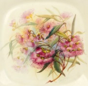 ROYAL WORCESTER "GUM PLANT" antique English hand-painted porcelain cabinet plate signed "SEDGLEY", designed by Ellis Rowan, puce factory mark and title to base "Royal Worcester, England, The Mrs Ellis Rowan Series, Australian Flowers, Prouds Ltd.", 22cm w - 3