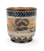 DOULTON LAMBETH&nbsp;rare pottery jardiniere with cat decoration&nbsp;by HANNAH BARLOW, circa 1881, impressed factory mark and artist's monogram to base, 17cm high, 22cm wide - 3