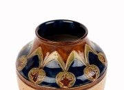DOULTON LAMBETH&nbsp;pottery vase adorned with sheep and cattle sgraffito decoration&nbsp;by HANNAH BARLOW and FLORRIE JONES, 19th century, impressed factory mark and artists' monograms to base, 16.5cm high - 5