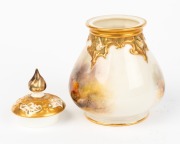 ROYAL WORCESTER English porcelain vase with hand-painted highland cattle, signed "H. STINTON", circa 1928, puce factory mark to base, 13cm high - 2