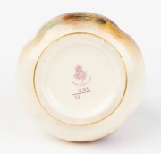 ROYAL WORCESTER English porcelain vase with hand-painted highland cattle, signed "H. STINTON", circa 1928, puce factory mark to base, 13cm high - 3