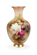 ROYAL WORCESTER antique English porcelain vase with hand-painted rose decoration, signed "R. AUSTIN", circa 1912, green factory mark to base, 18cm high