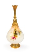 ROYAL WORCESTER antique English porcelain stem vase with hand-painted rose decoration, signed "W. H. AUSTIN", circa 1919, puce factory mark to base, 24.5cm high - 2