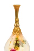ROYAL WORCESTER antique English porcelain stem vase with hand-painted rose decoration, signed "W. H. AUSTIN", circa 1919, puce factory mark to base, 24.5cm high - 3