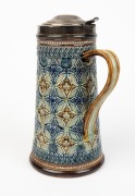 ROYAL DOULTON stoneware antique English tankard with silver plated mount by EMILY PARTINGTON, circa 1879, impressed factory mark and artist's monogram to base, 25cm high - 3