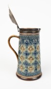 ROYAL DOULTON stoneware antique English tankard with silver plated mount by EMILY PARTINGTON, circa 1879, impressed factory mark and artist's monogram to base, 25cm high - 4