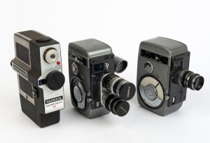 YASHICA: Three c. 1960s movie cameras - one Yashica 8, one Yashia-8T with Sankyo Meter attachment and three lens caps, and one Yashimat-S. (3 movie cameras)