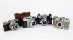 VARIOUS MANUFACTURERS: Four c. 1950s 35mm cameras - one Agfa 1955-type Super Silette in leather case, one Finetta Werke Saraber Finetta 88, one Kodak Eastman Kodak 35, and one Wirgin Edinex I. (4 cameras)