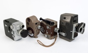 VARIOUS MANUFACTURERS: Four c. 1950s movie cameras - one Bell & Howell Electric Eye, one Bell & Howell Sportster, one Canon Motor Zoom 8 EEE with lens cap, and one Revere Eight Model Seventy. (4 movie cameras)