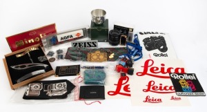 VARIOUS MANUFACTURERS: Accumulation of forty corporate merchandising items, including branded items from Leica, Rollei, Minolta, Zeiss Ikon, Olympus, Polaroid, and others. (40 items)