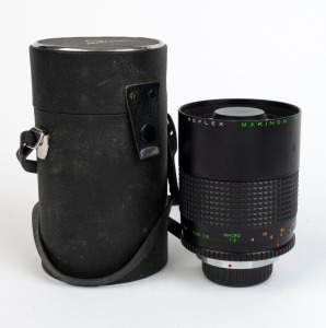 MAKINON: Reflex Makinon MC 500mm f8 lens [#824387], with front and rear caps in leather case.