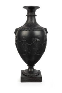 WEDGWOOD & BENTLEY "Dancing Hours" rare early black basalt English pottery vase in the Etruscan style, circa 1775, impressed "Wedgwood & Bentley", 30.5cm high