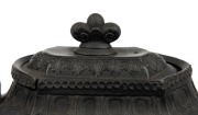 UNKNOWN MAKER antique English black basalt pottery teapot with unusual sliding lid, early 19th century, 15cm high, 24cm wide - 4