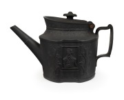 HORATIO NELSON antique English black basalt pottery memorial teapot, early 19th century, 14cm high, 23cm wide