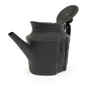HORATIO NELSON antique English black basalt pottery memorial teapot, early 19th century, 14cm high, 23cm wide - 2
