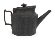 HORATIO NELSON antique English black basalt pottery memorial teapot, early 19th century, 14cm high, 23cm wide - 3