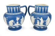 ADAMS pair of antique English blue Jasper Ware pottery jugs, circa 1805, impressed "ADAMS", 19.5cm high, 19cm wide - 2