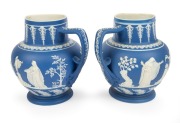 ADAMS pair of antique English blue Jasper Ware pottery jugs, circa 1805, impressed "ADAMS", 19.5cm high, 19cm wide - 3