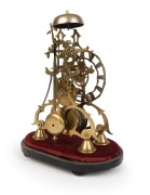 An antique English scroll frame passing strike skeleton clock with chain fusee movement, the wheelwork with four crossings on anchor escapement. Silvered brass pierced chaptering displaying Roman numerals, under glass dome with ebonised base, circa 1890, - 4