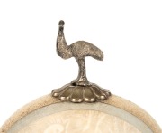 An antique Australian carved emu egg ornament on silver plated mounts with emu, kangaroo and fern adornments, housed in a glass dome, 19th/20th century, 43cm high - 4