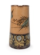 DOULTON LAMBETH&nbsp;rare antique English pottery vase with budgerigar decoration by FLORENCE BARLOW, 19th century, impressed factory mark and artist's monogram to base, an impressive 26cm high - 2