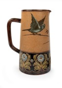 DOULTON LAMBETH&nbsp;rare antique English pottery vase with budgerigar decoration by FLORENCE BARLOW, 19th century, impressed factory mark and artist's monogram to base, an impressive 26cm high - 3