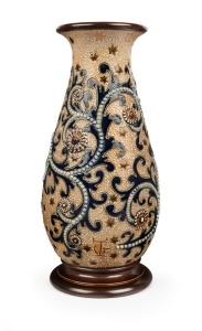 ROYAL DOULTON pottery vase in the Islamic style by GEORGE TINWORTH, factory mark to base with artist's monogram to side, 24.5cm high