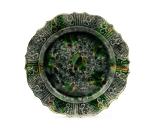WHIELDON antique mottled green glazed plate with moulded border, circa 1760s, 23cm wide