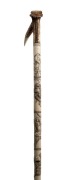 An antique Japanese walking stick with deer antler handle, carved segmented ivory shaft with monkey and figural decoration on brass ferrule, 19th/20th century, 91cm high - 2
