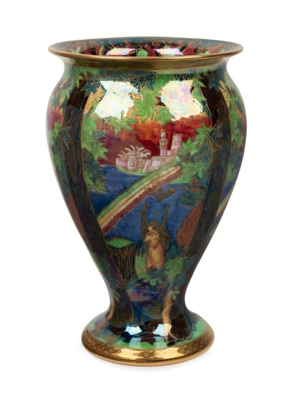 WEDGWOOD "Fairyland" lustre vase by Daisy Makeig Jones, stamped "WEDGWOOD, MADE IN ENGLAND" with Amphora mark, 22.5cm high